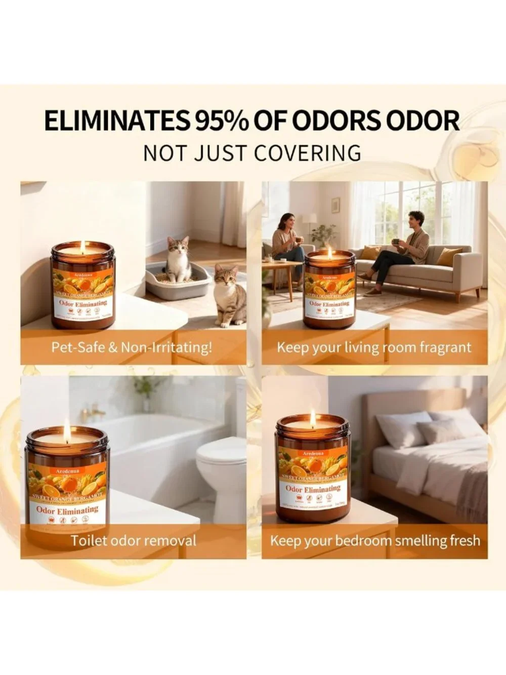 Sweet Orange Odor Eliminating Soy Candle - 7oz, 50 Hour Burn, Freshens Air
